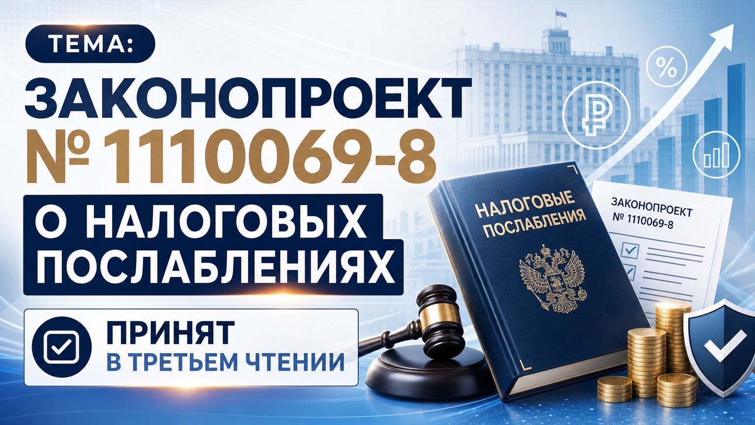 Законопроект № 1110069-8 о налоговых послаблениях принят в третьем чтении.